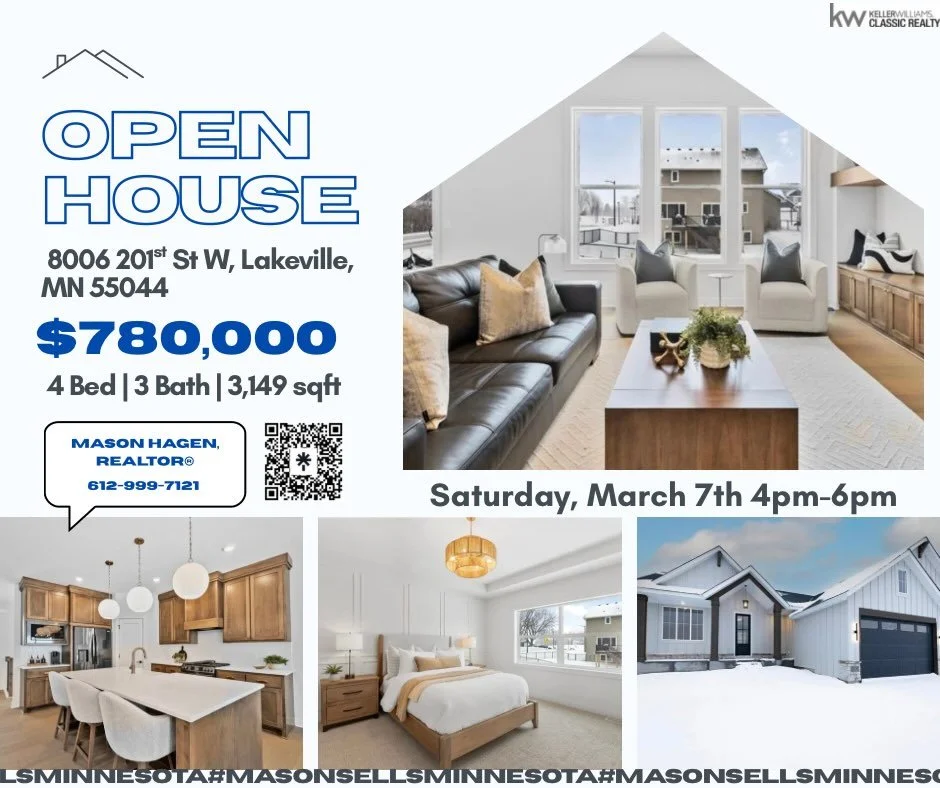 Come check out this Gorgeous new build at 8006 201st St W in Lakeville, this Saturday the 7th from 4-6 with me. With 3,149 square feet of thoughtfully planned out architecture, this home is sure to charm you! 

I hope to see you there!

As always, fo