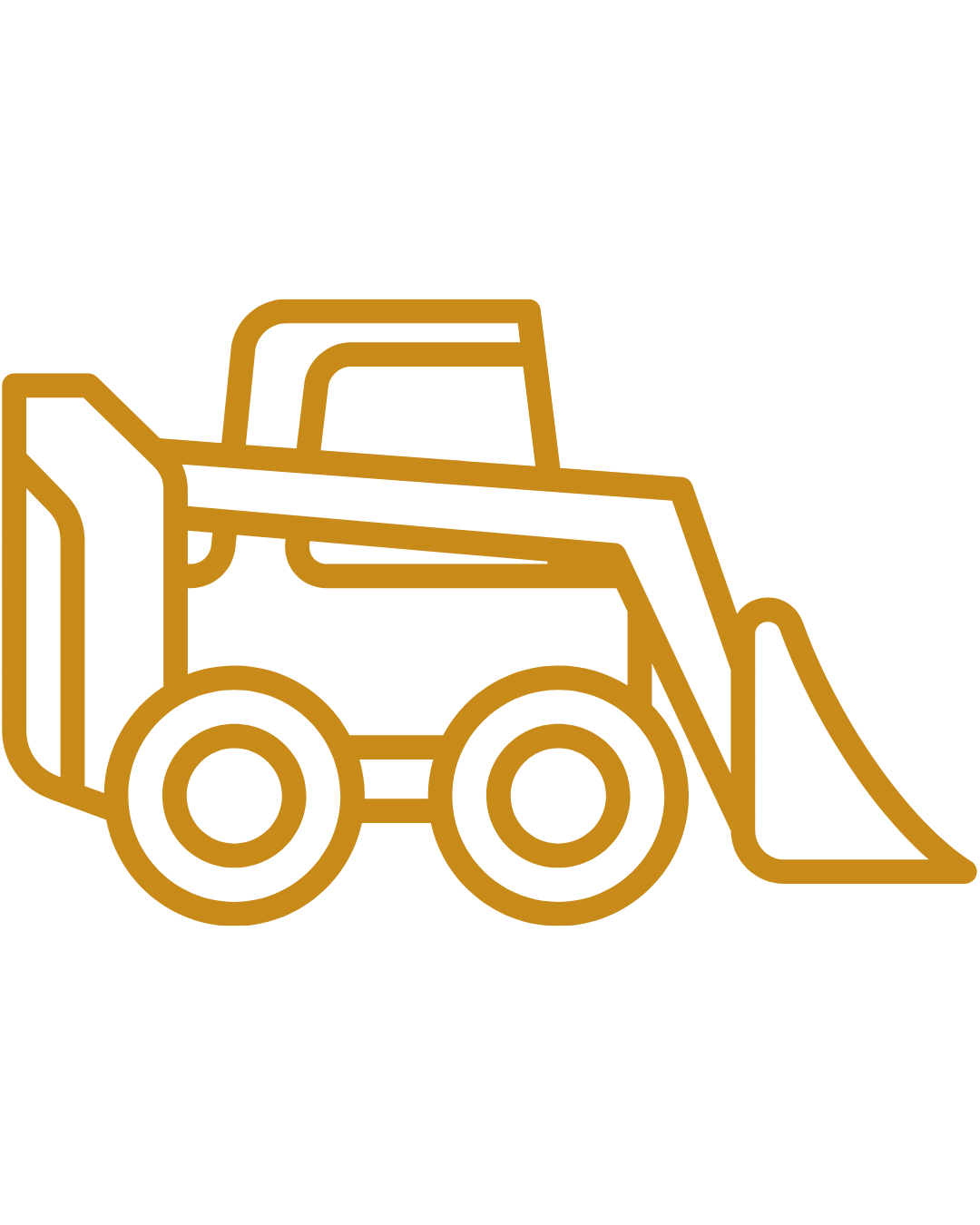 Outline of a front loader bulldozer in gold color.