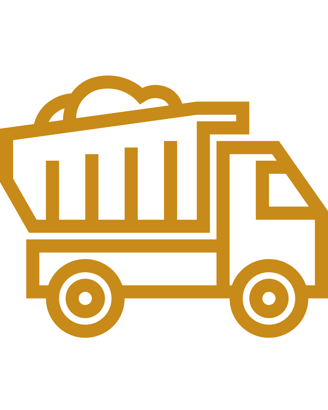 Outline icon of a delivery truck with a box of groceries on top, colored in gold.