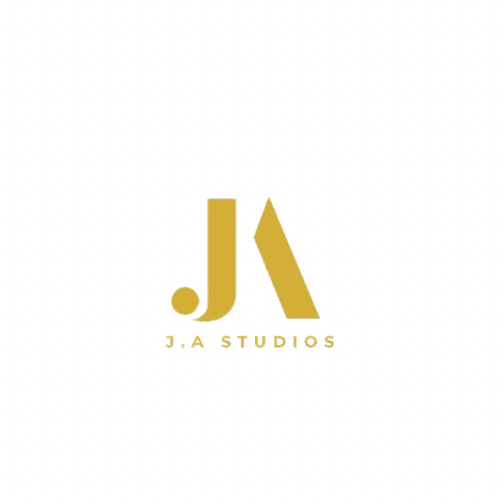 Logo for J.A Studios with gold initials 'J' and 'A' on a black background.