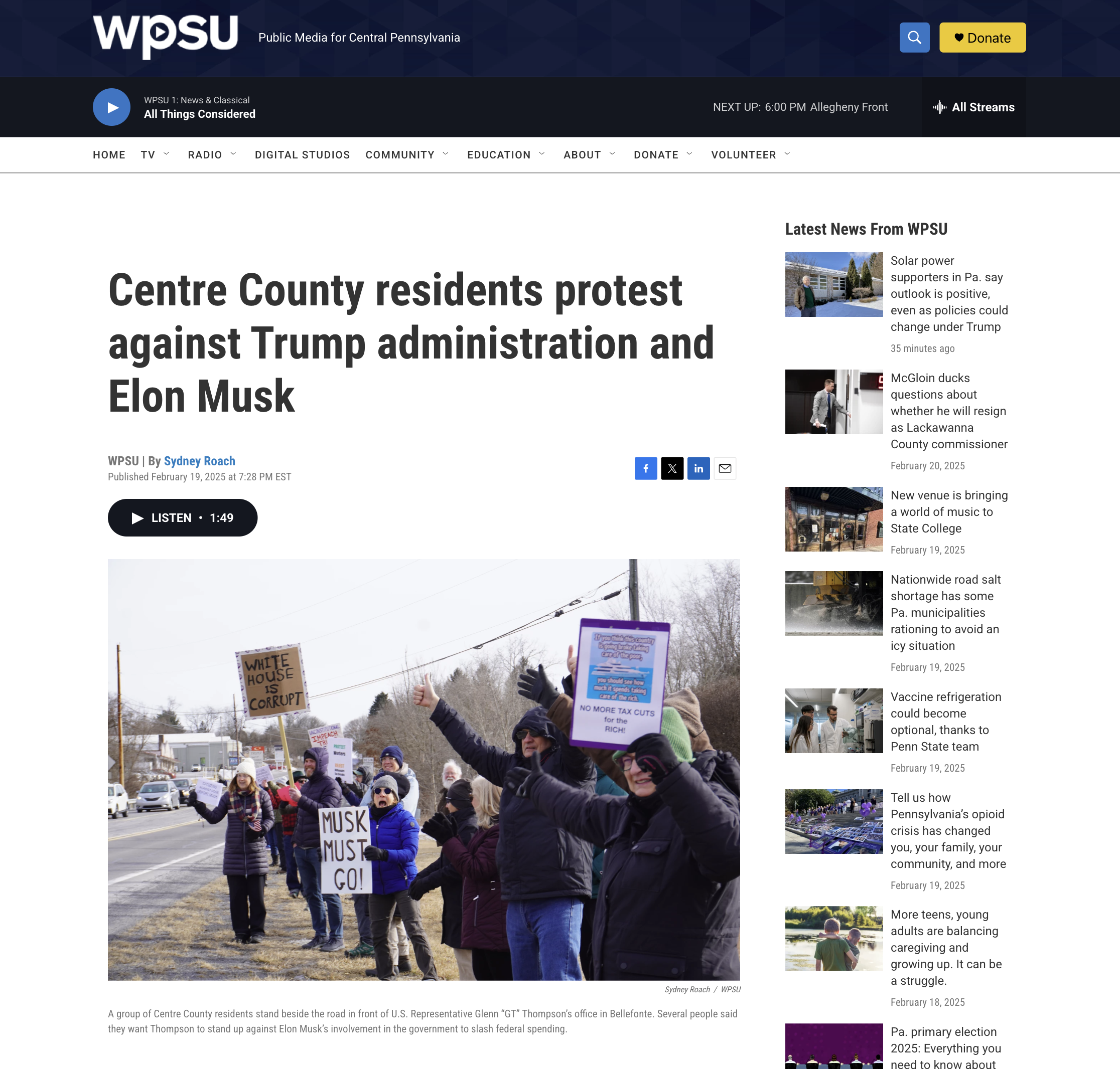 Centre County residents protest against Trump administration and Elon Musk
