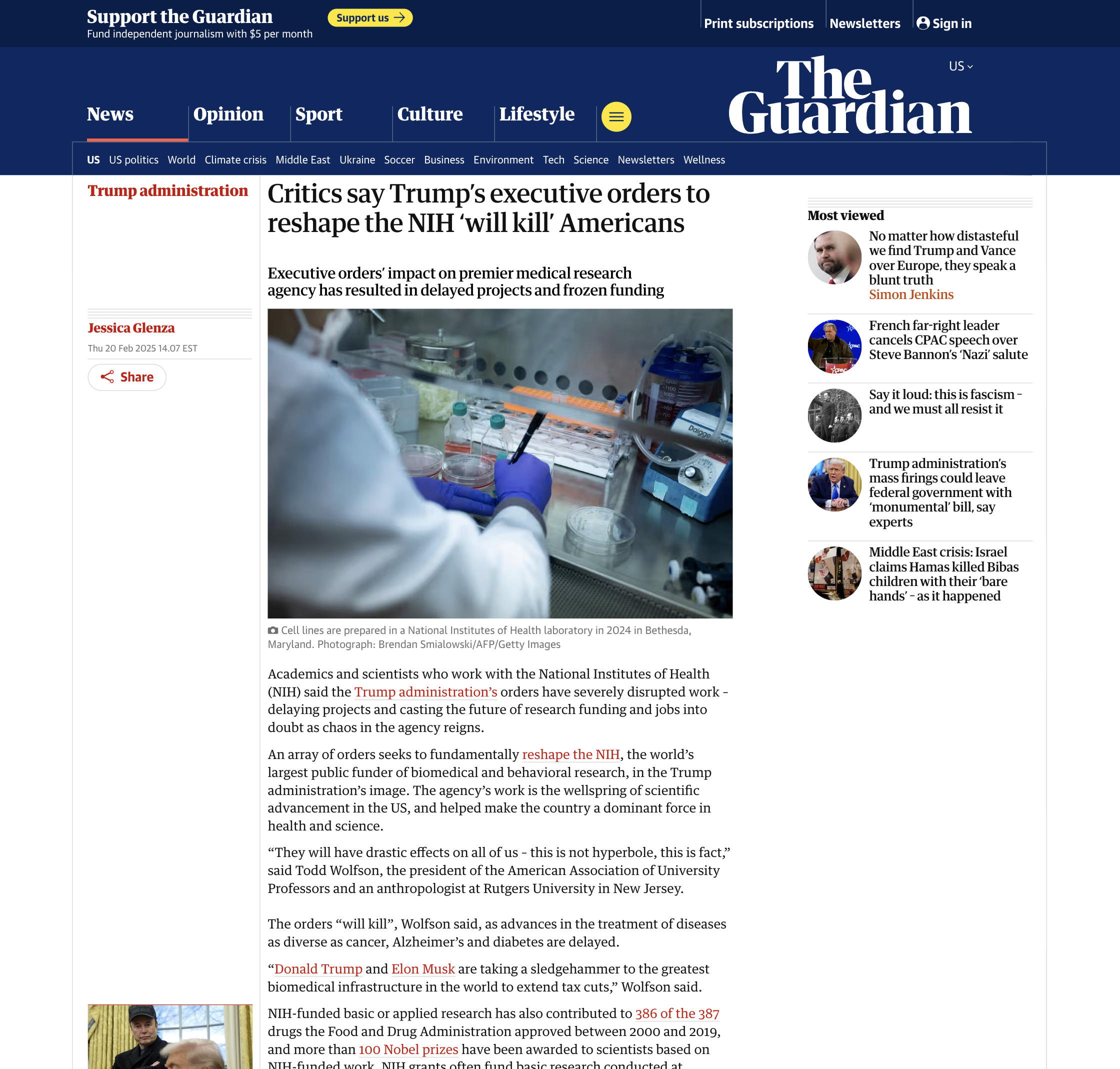 Critics say Trump’s executive orders to reshape the NIH ‘will kill’ Americans