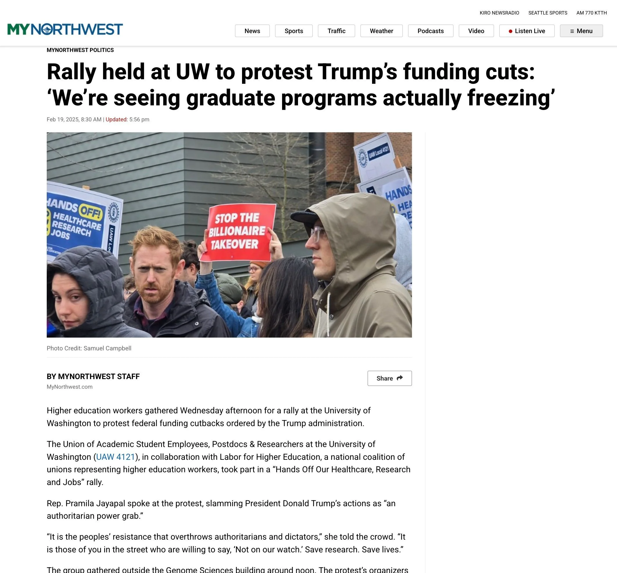 Rally held at UW to protest Trump’s funding cuts: ‘We’re seeing graduate programs actually freezing’