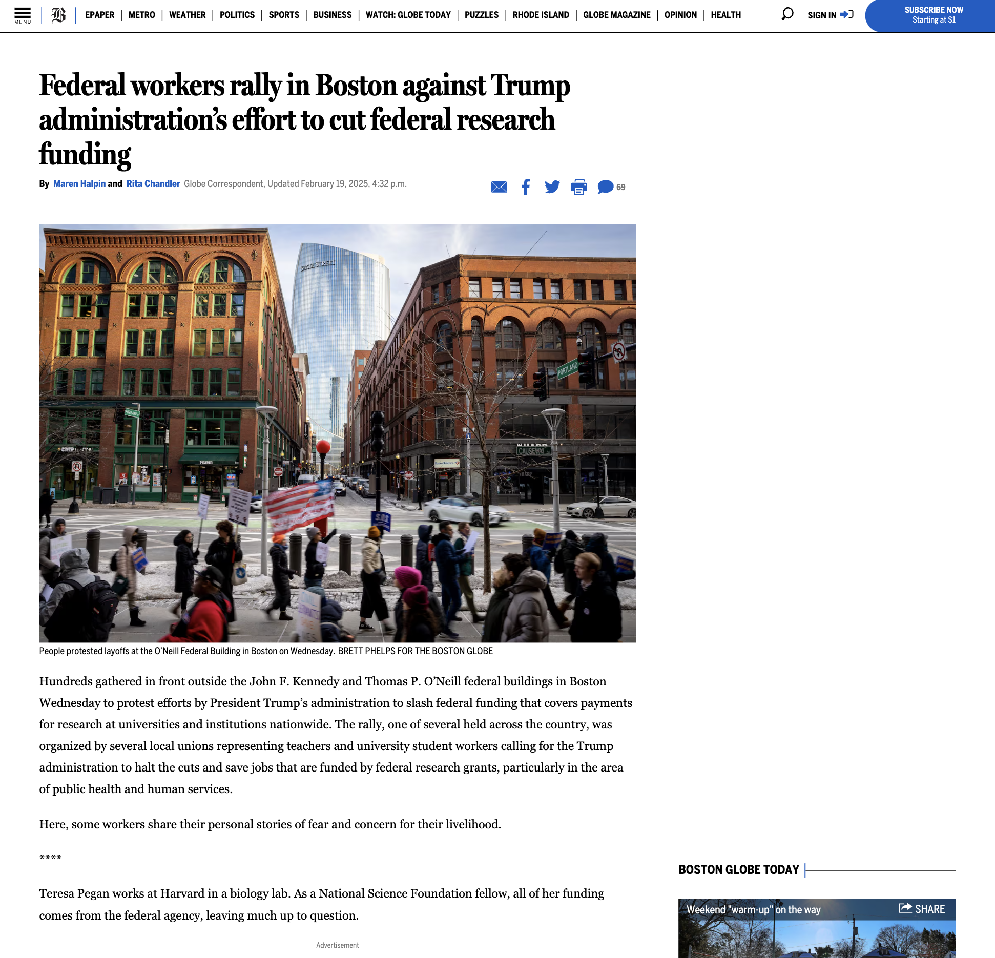 Federal workers rally in Boston against Trump administration’s effort to cut federal research funding