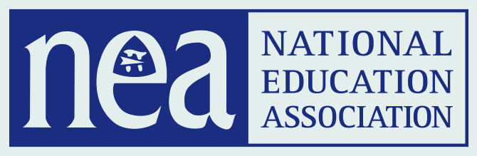 Logo of the National Education Association with blue text and design