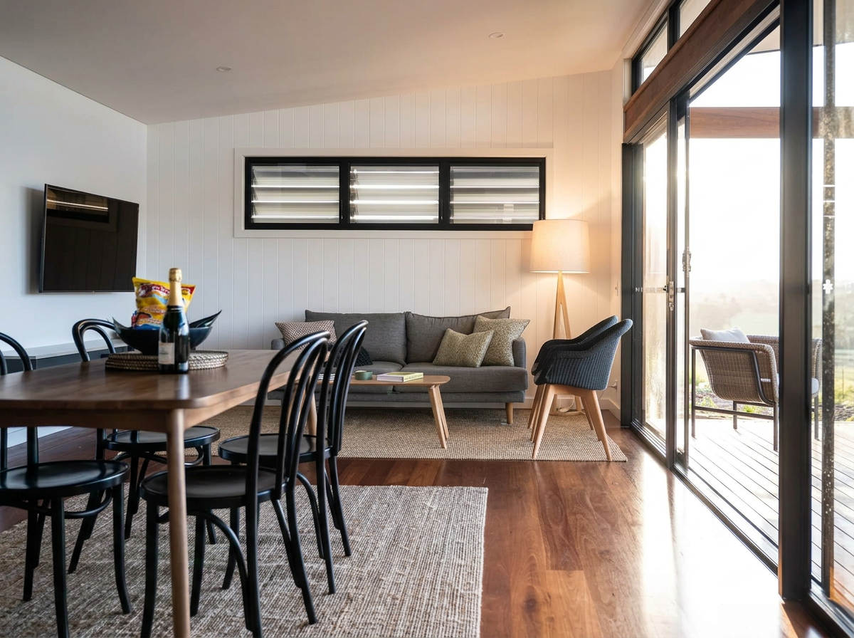 Clean and beautifully presented living area in a Byron Shire holiday home.