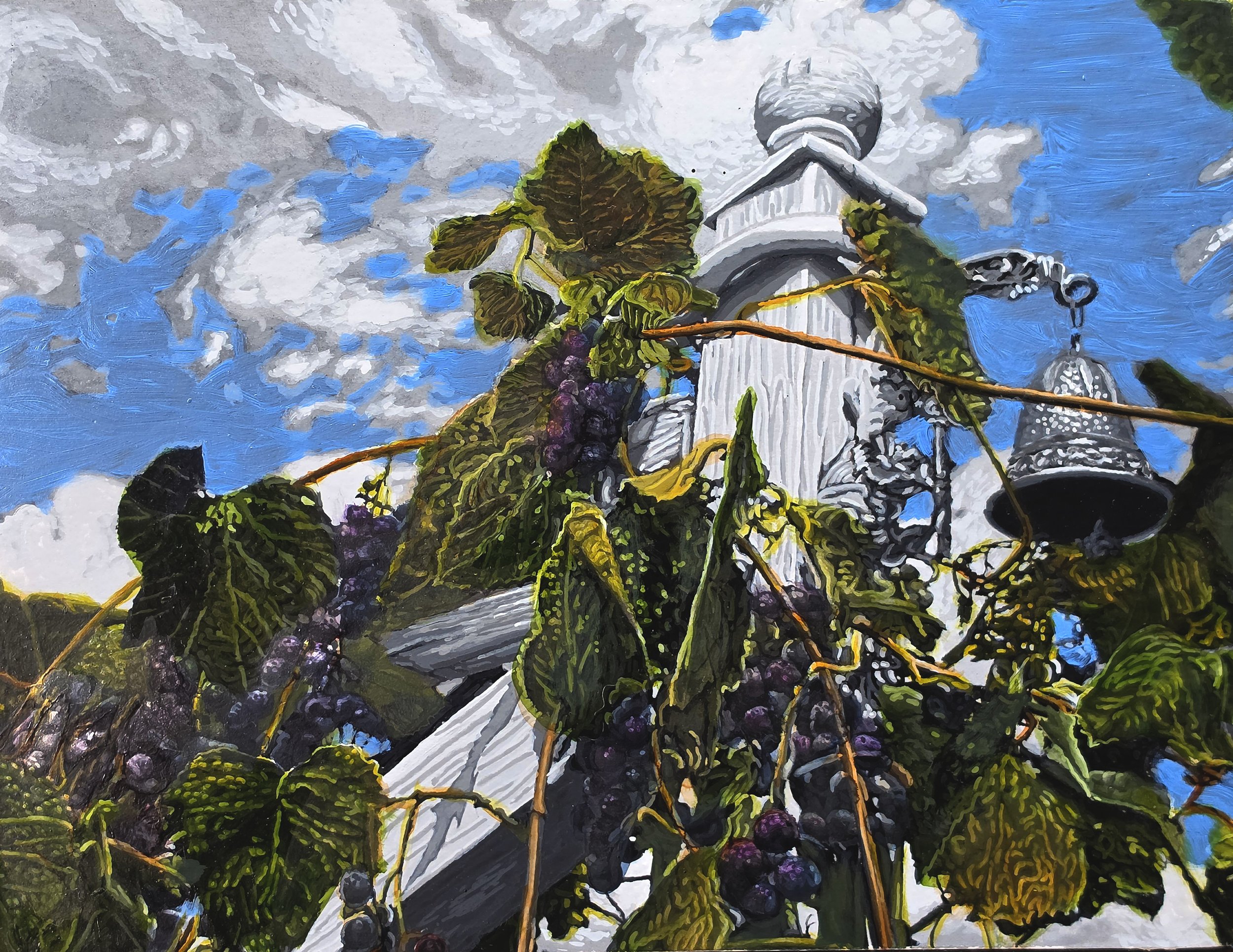 Grapevine and Bell. Oil and Acrylic on Panel. 8"x10". $400