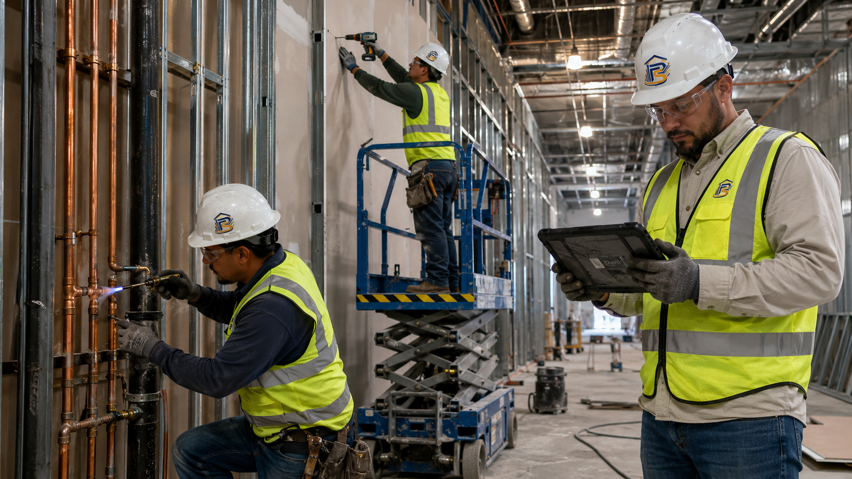 Penick Solutions commercial remodeling crew working indoors in full PPE