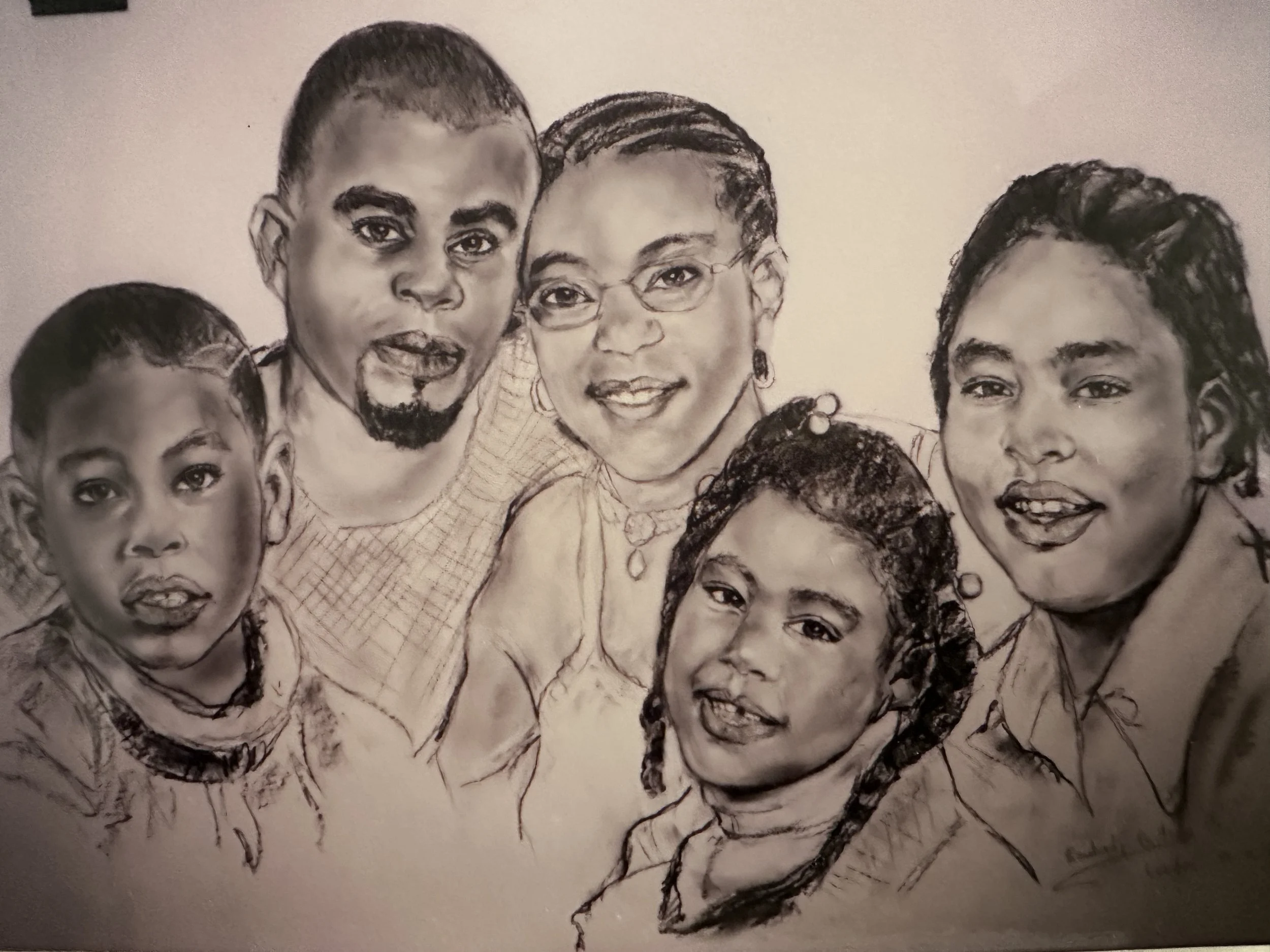 Black and white portrait of diverse women and children with various hairstyles and expressions.