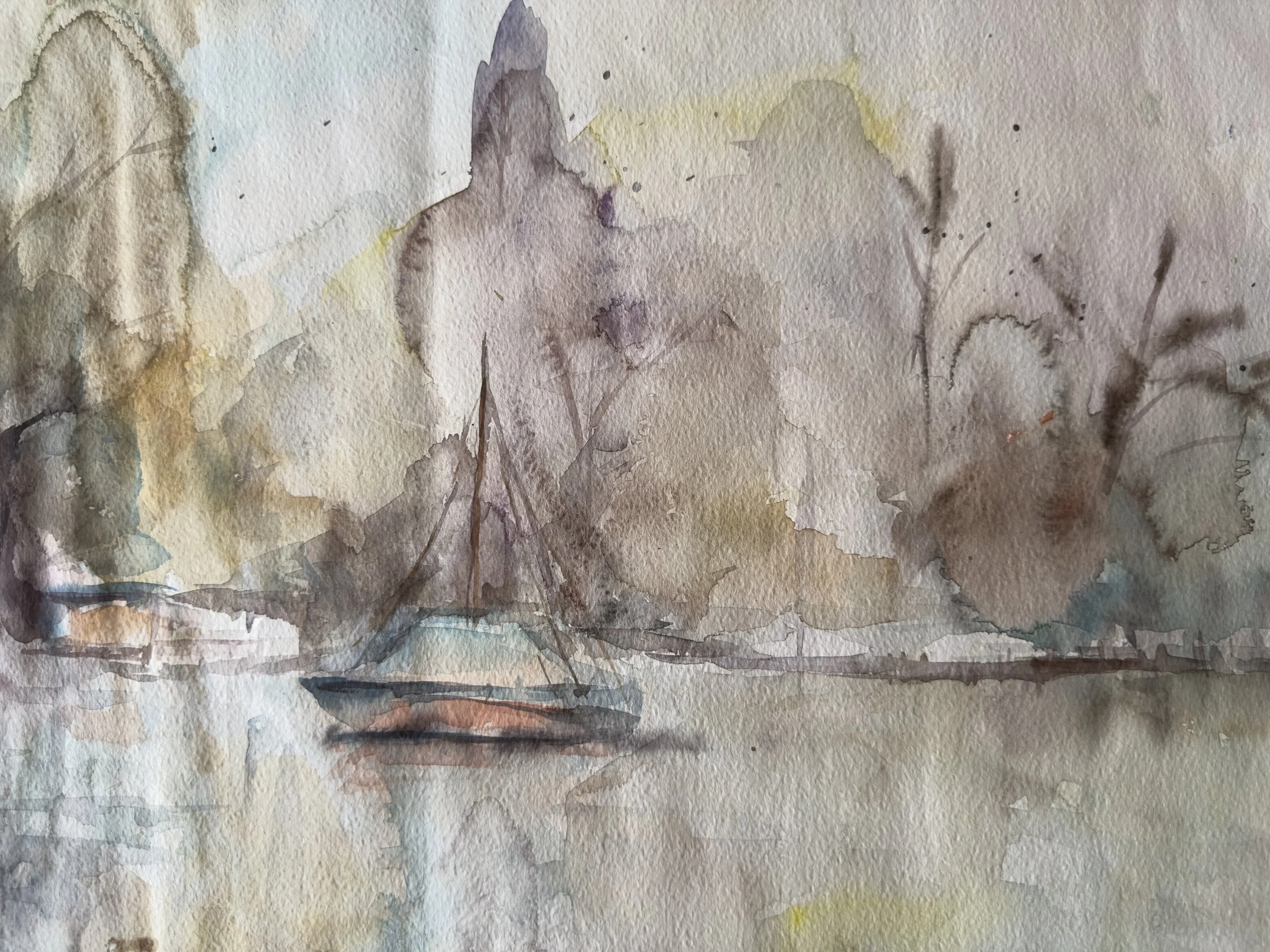 A watercolor painting of a lotus flower with soft colors and gentle brushstrokes.