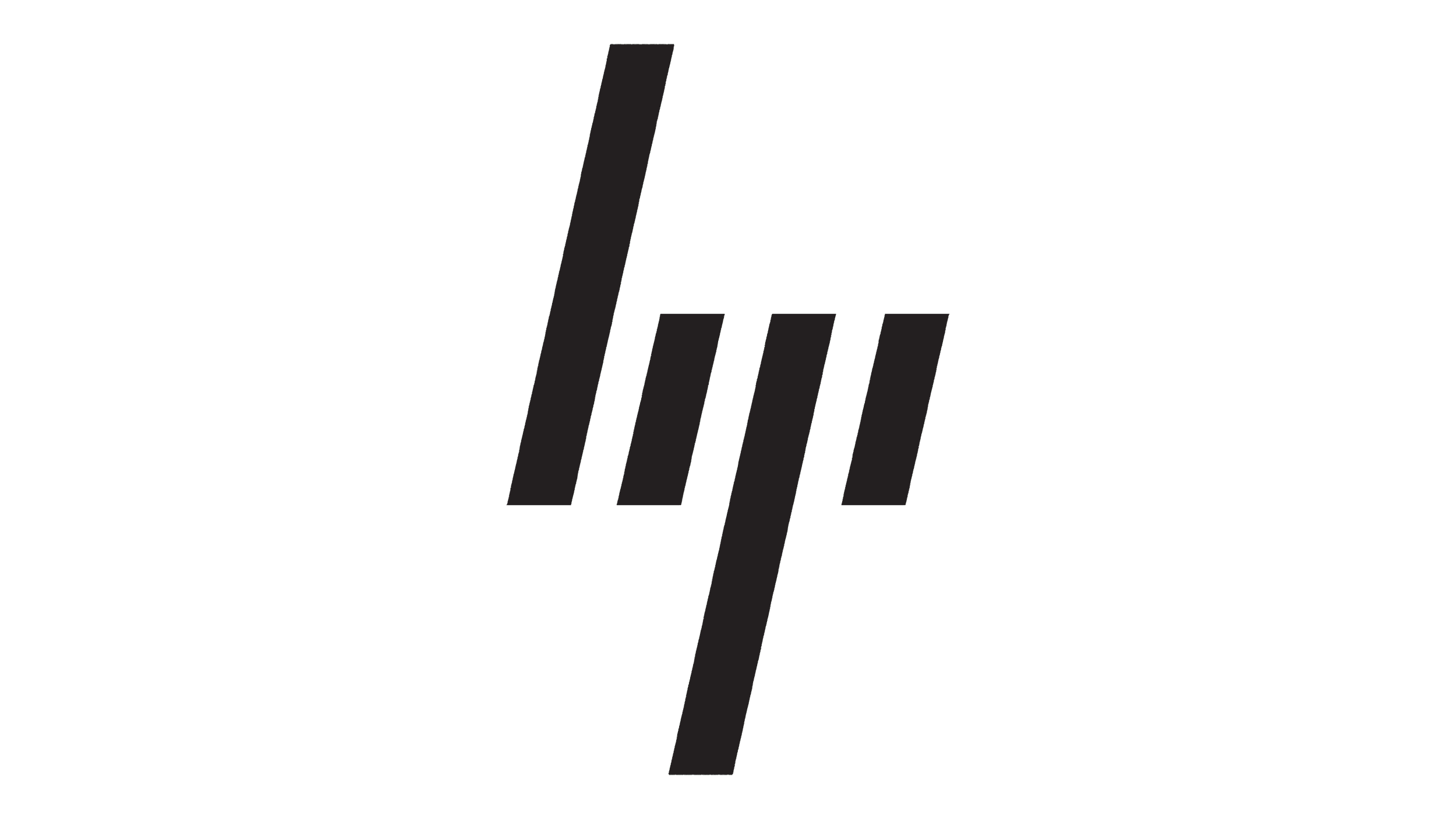 Black HP logo with stylized letter 'E' and five diagonal lines next to it. HP was a client of copywriter Nate Davis for high-converting recruitment marketing. 