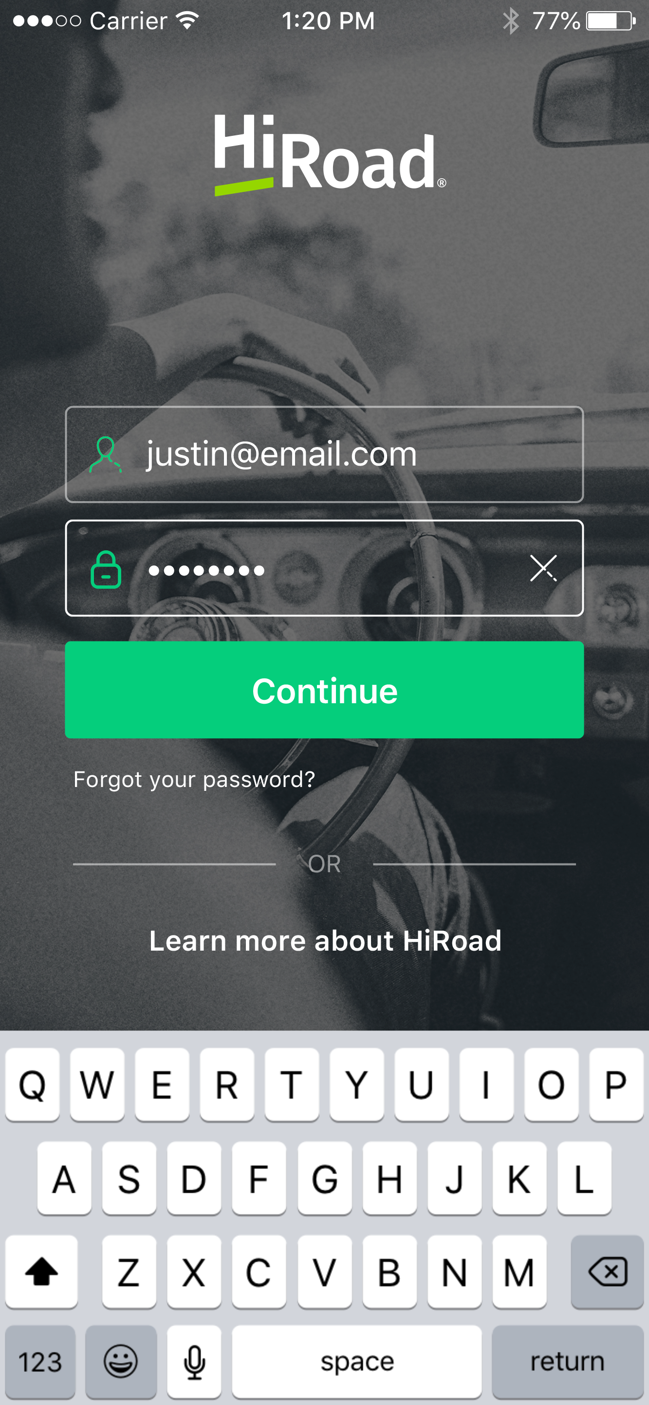 HiRoad mobile app login screen Nate Davis UX writer portfolio