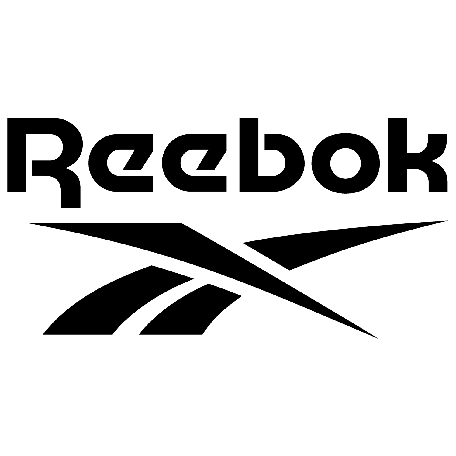 Black and white Reebok logo with a stylized arrow and road design beneath the brand name. The global footwear leader was another digital advertising client of top copywriter Nate Davis.