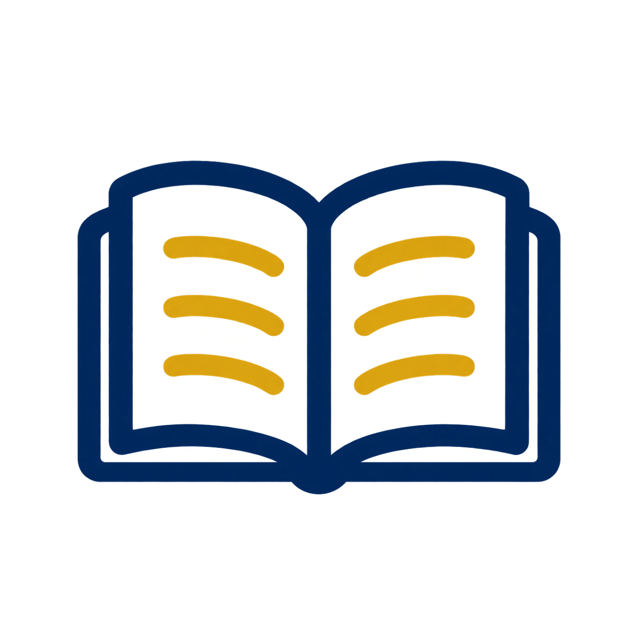 A digital icon of an open book with yellow lines representing text inside, outlined in blue with a black background.