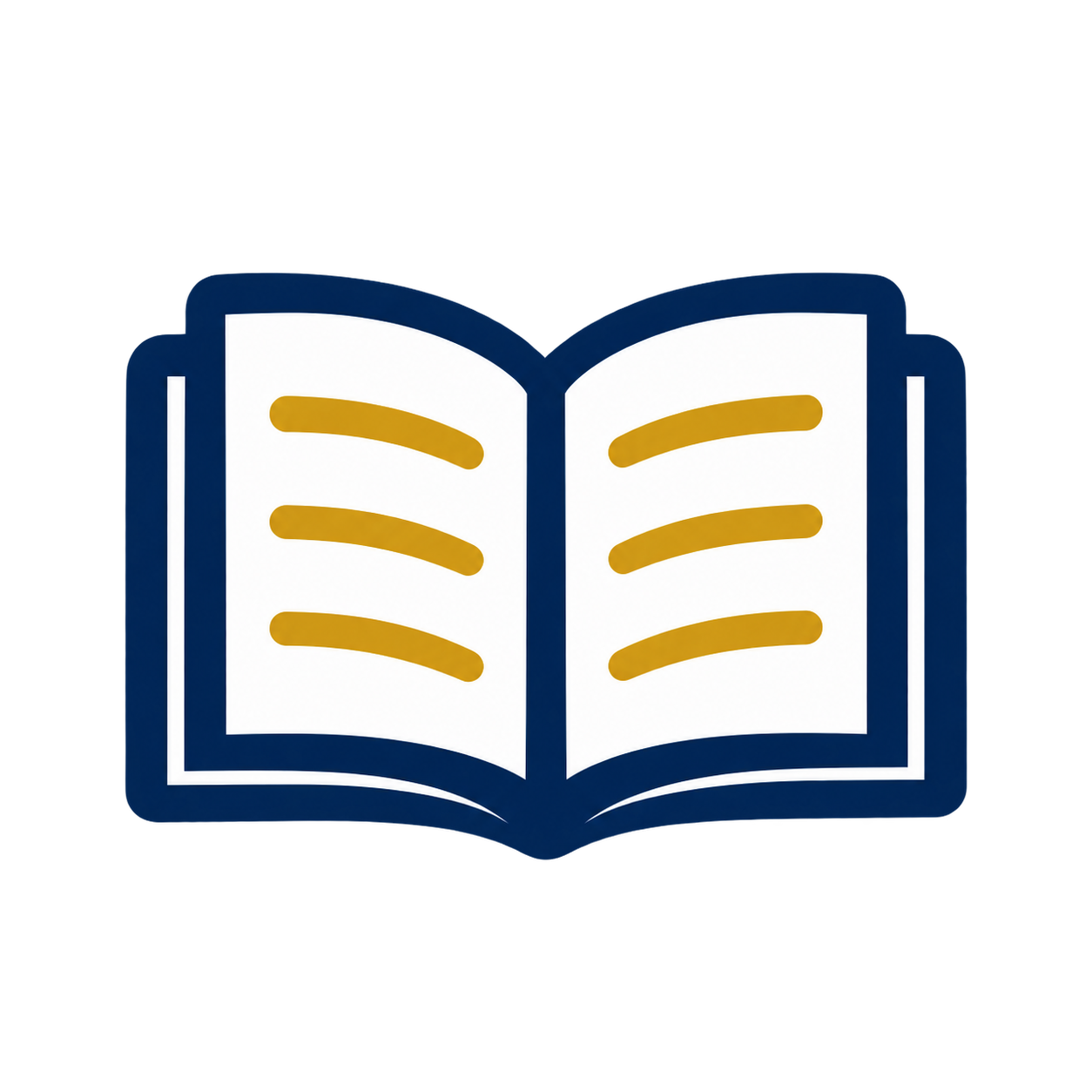 Icon of an open book with yellow lines representing text.