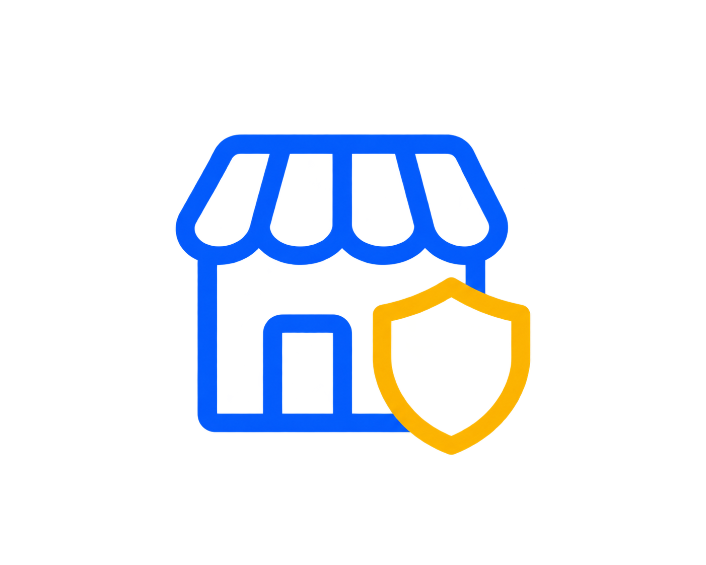 Business owners policy (BOP) insurance icon: storefront with a protective shield