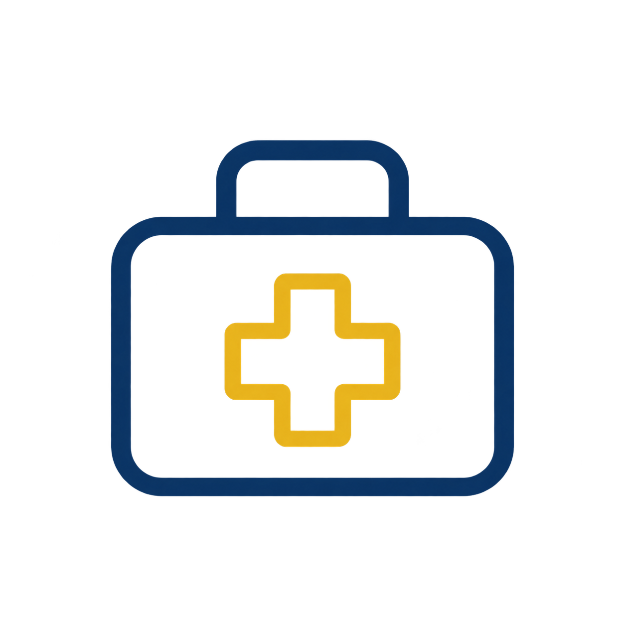 Illustration of a first aid kit with a yellow cross on the front.