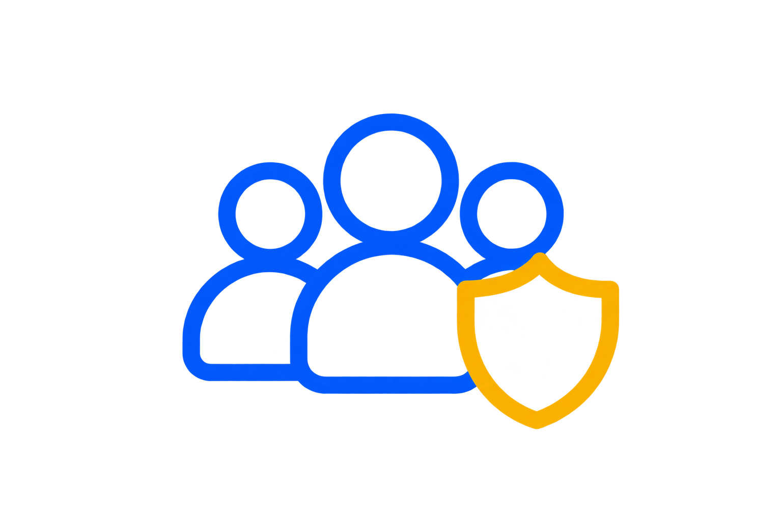 Workers compensation insurance icon: group of employees with a protective shield