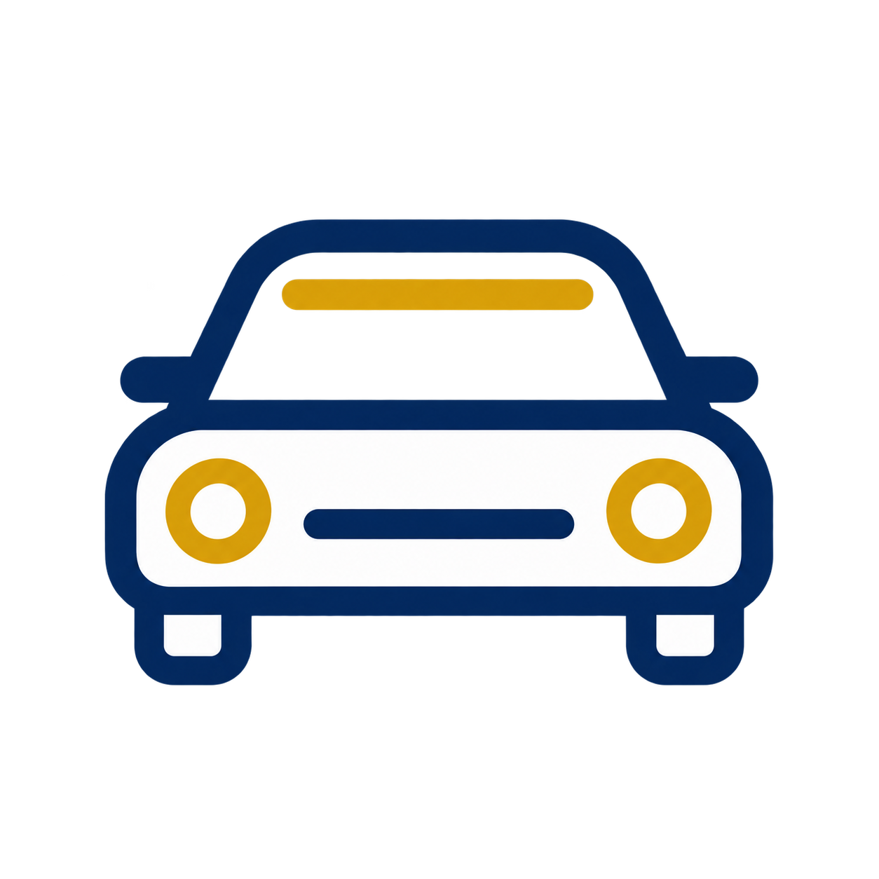 Cartoon police car with blue body, white front, yellow headlights, and yellow light bar on top.