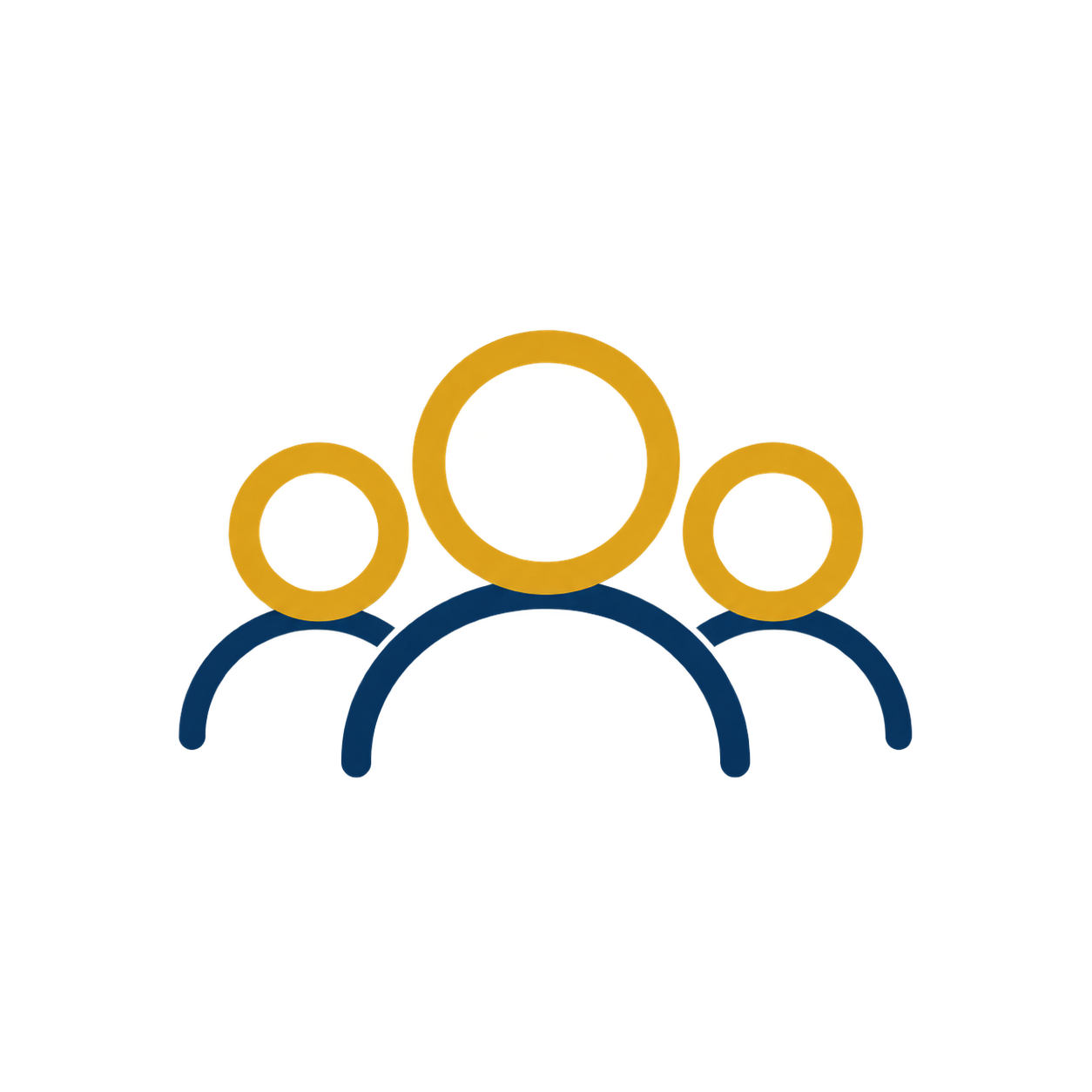 Stylized icon of three people, with the central figure highlighted by a yellow circle, representing a group or team.