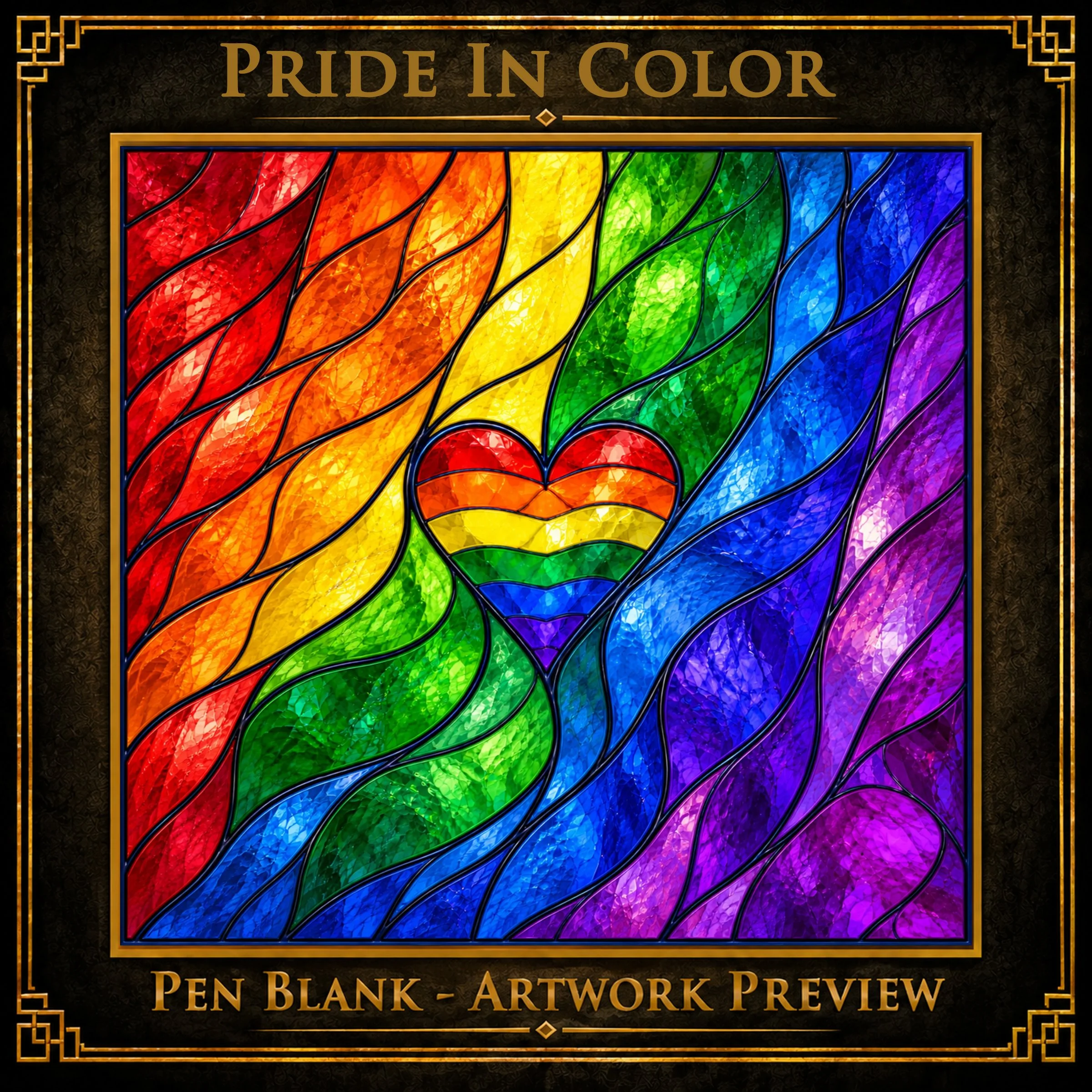 Pride In Color | Rainbow Heart Pen Blank | Stained Glass Imagery | Alumilite Resin