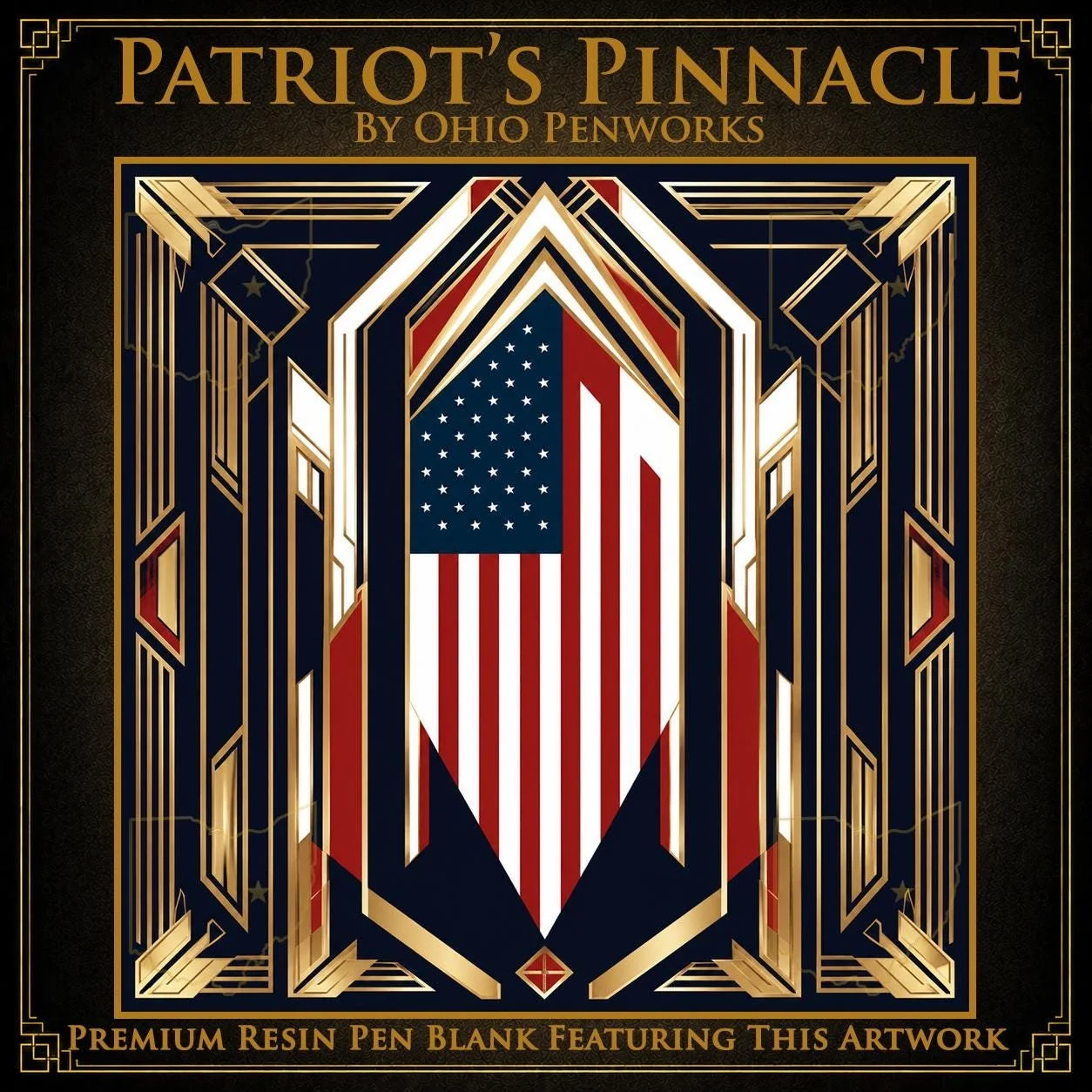 Patriot's Pinnacle Pen Blank | Art Deco American Flag Resin Pen Blank | Patriotic Handcast Pen Blank | USA Pen Turning Blank