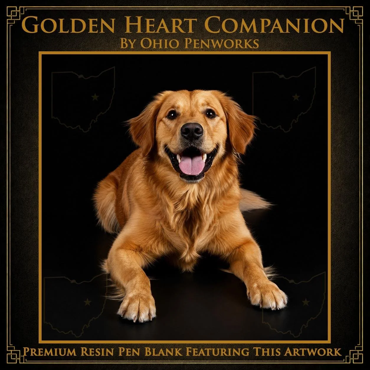 Golden Heart Companion | Golden Retriever Pen Blank | Realistic Wildlife Art | Alumilite Resin