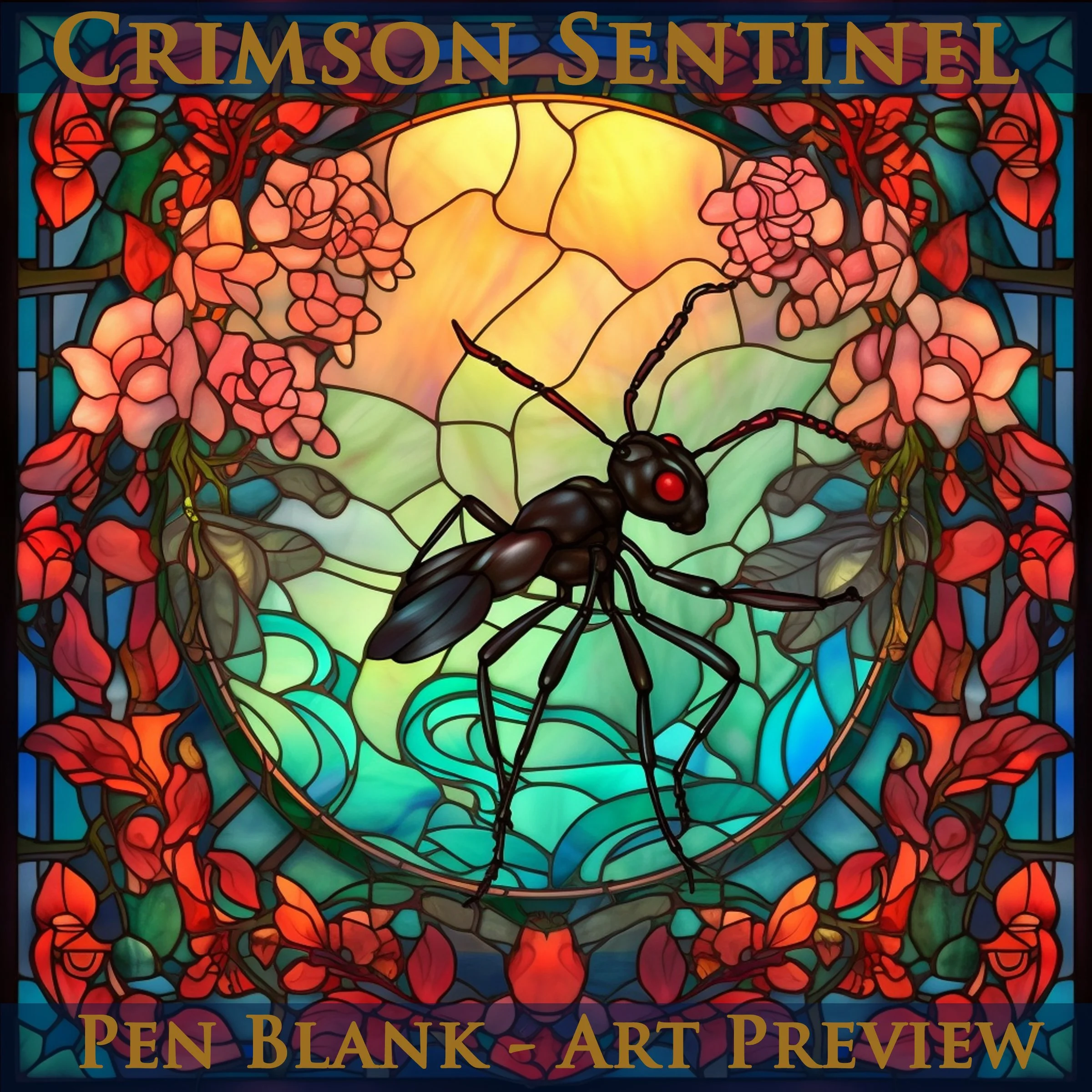 Crimson Sentinel – Stained Glass Ant Pen Blank | Hand-Cast Alumilite Resin Blank | Nature & Insect Art for Custom Pen Turning