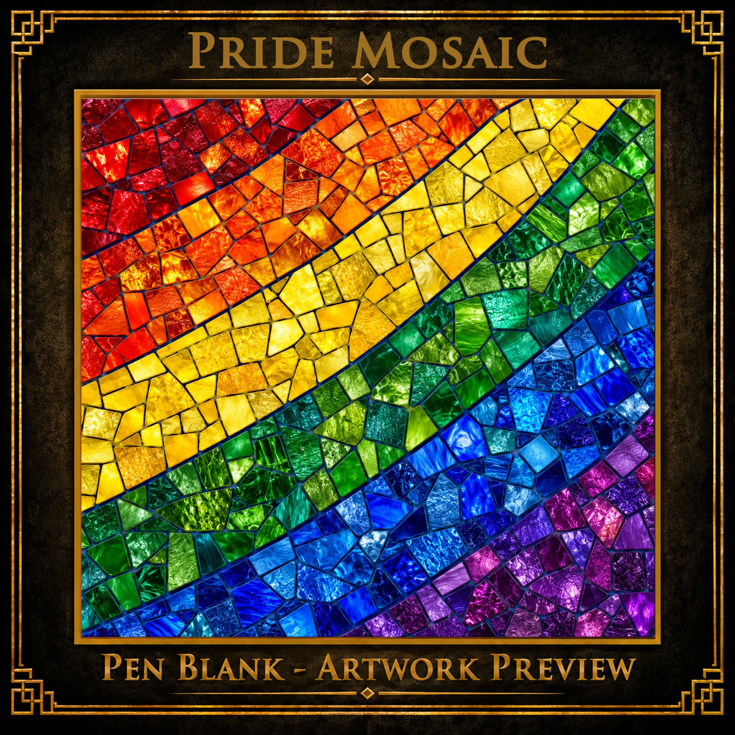 Pride Mosaic | Rainbow Pride Pen Blank | Stained Glass Imagery | Alumilite Resin