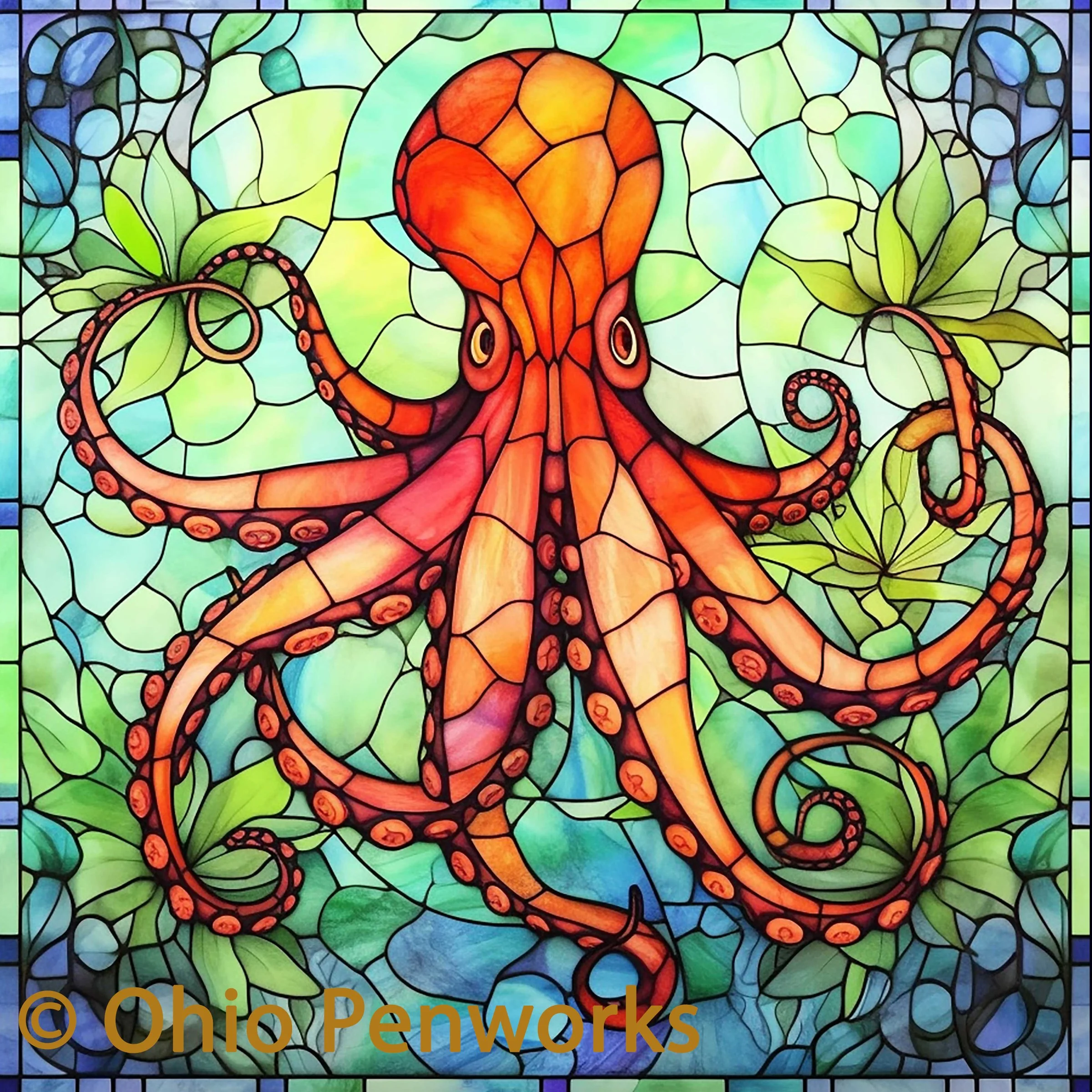 Unique Octopus Floating in Sea Alumilite Pen Blank - Pre-Squared and Chamfered, Custom Order