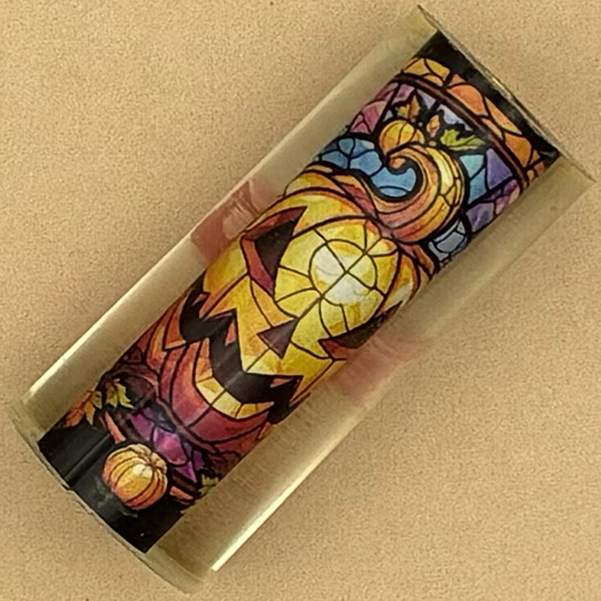 Stained Glass Jack-O-Lantern Alumilite Pen Blank - Made to Order