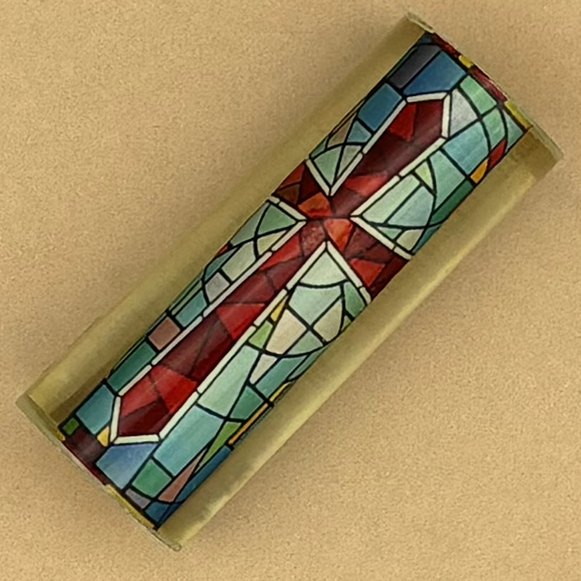 Radiant Redemption – Stained Glass Cross Pen Blank | Faith Inspired Custom Resin Pen Blank | Christian Artisan Pen Turning Blank