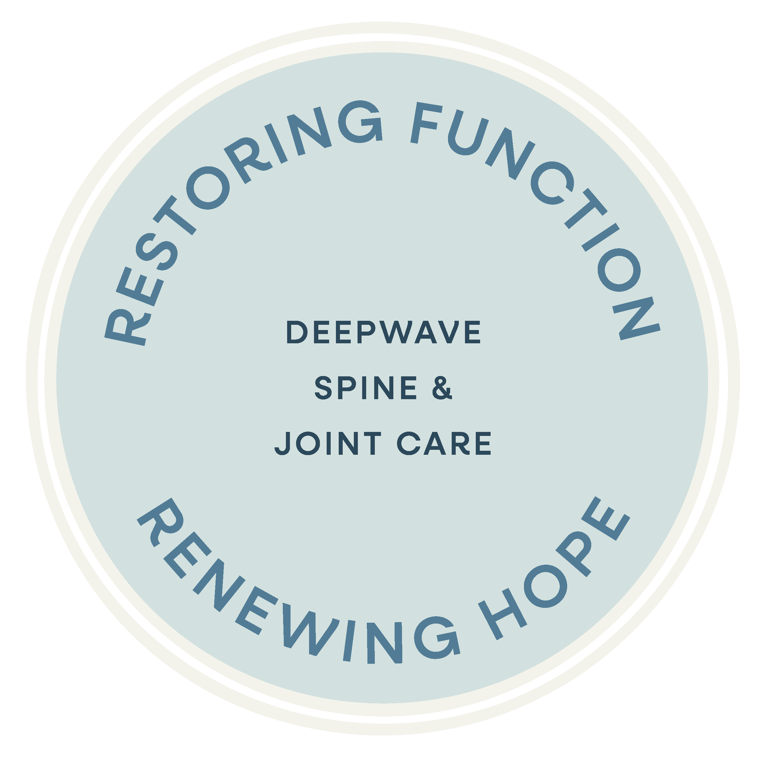 Close-up of a circular medical label with text mentioning 'Spine & Joint Care' and 'DeepWave'.