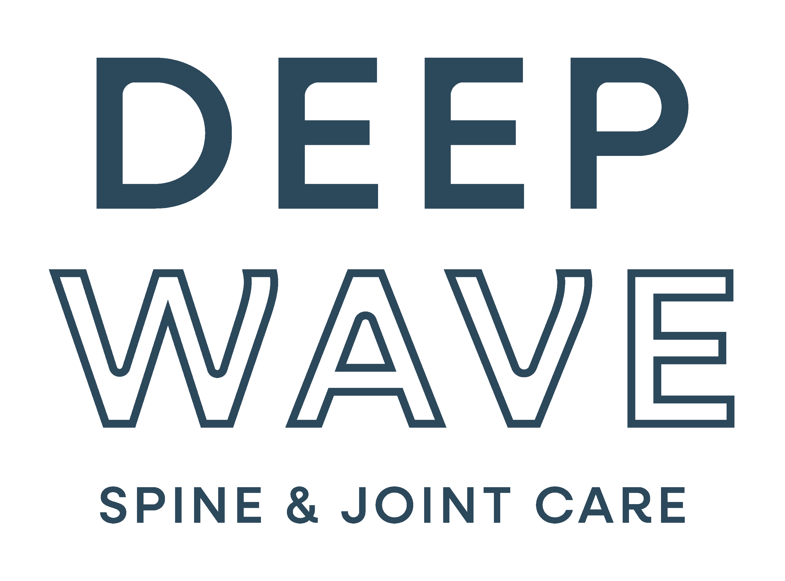 Logo for Deep Spine & Joint Care featuring bold uppercase text with 'Deep' at the top, 'WE' in the middle with stylized outlines, and 'Spine & Joint Care' at the bottom.