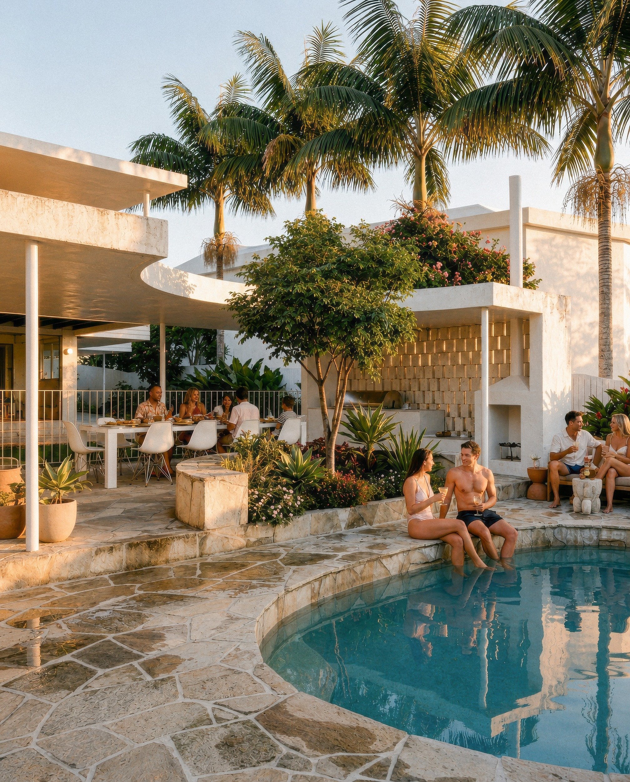Corinda house courtyard with pool and outdoor dining