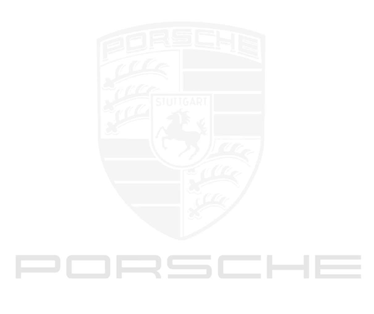 A sign featuring the Porsche logo, which includes a shield with a horse, antlers, and the word "Stuttgart." Below the logo, the word "Porsche" is written in bold, uppercase letters.