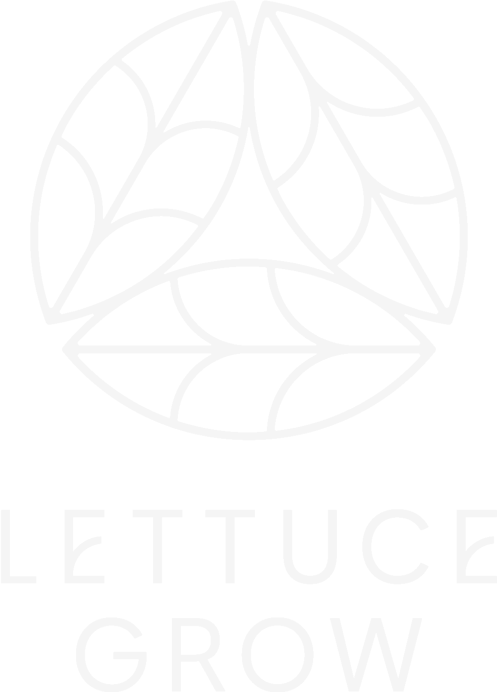A black and white logo featuring a stylized circular design with leaf patterns and the words "Lettuce Grow" underneath.