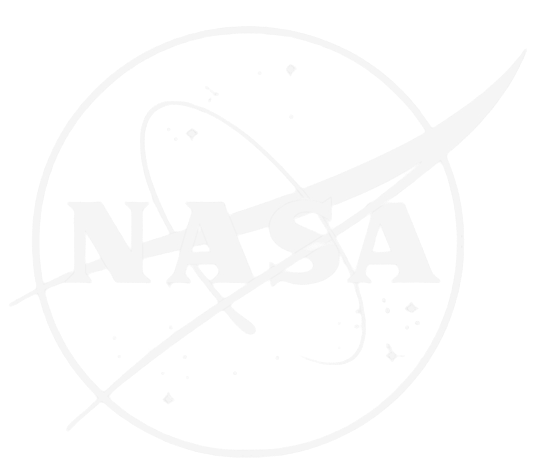 NASA logo with stylized space elements and stars in the background.