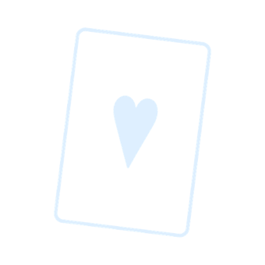 A playing card with a light blue heart symbol in the center, tilted and outlined in light blue on a black background.