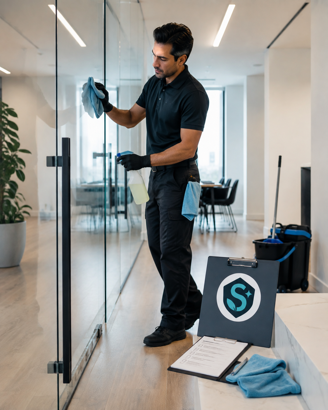 Cleaning glass doors during property turnover cleaning