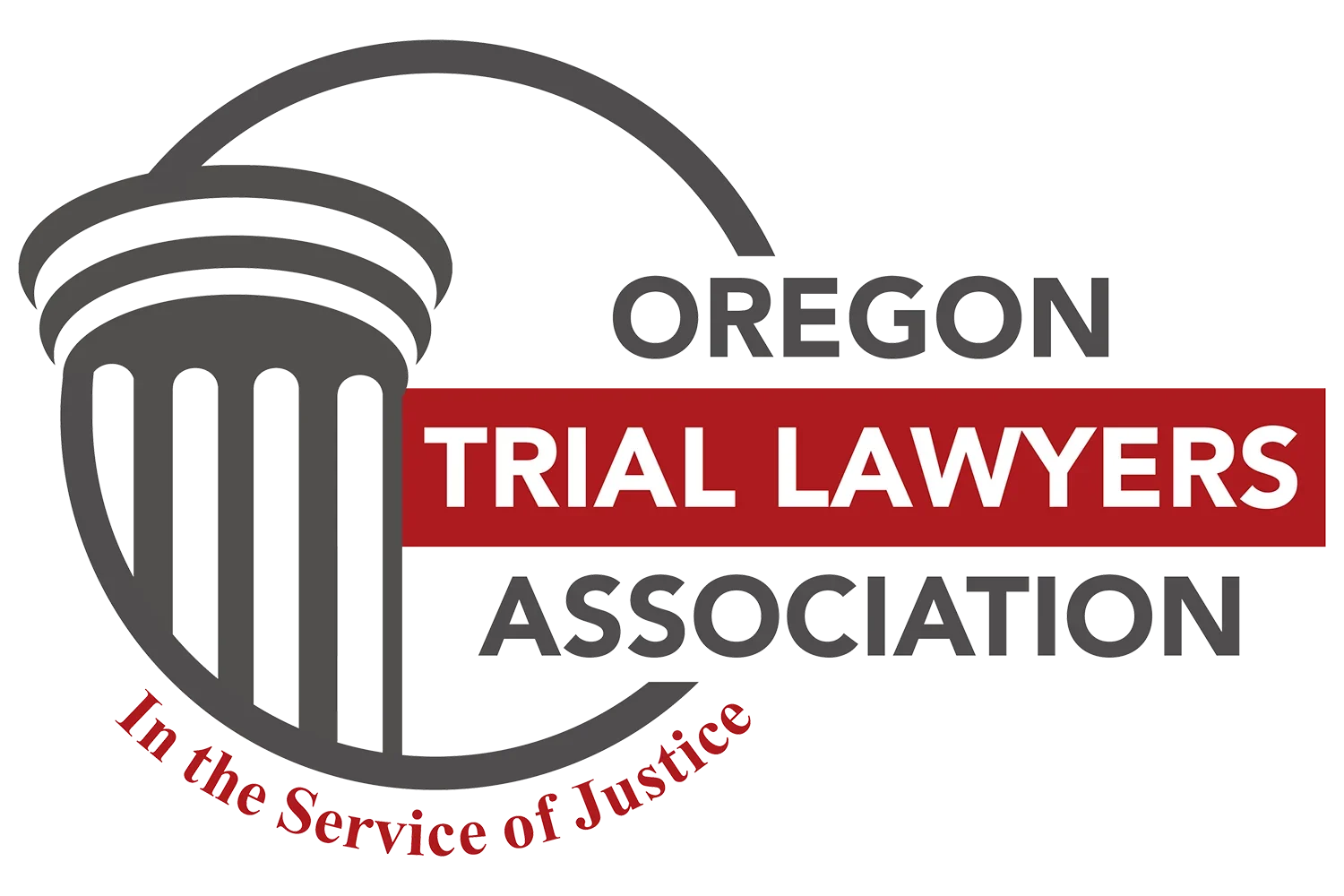 Logo for the Oregon Trial Lawyers Association featuring a gray gavel and the words "Oregon Trial Lawyers Association" with a red banner and slogan "In the Service of Justice".