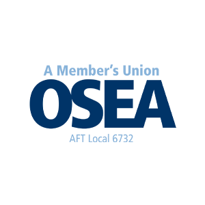 Logo for A Member's Union OSEA, AFT Local 6732, in blue text on a black background.
