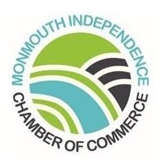 Logo of Monmouth Independence Chamber of Commerce featuring stylized waves and fields in green, black, and blue.