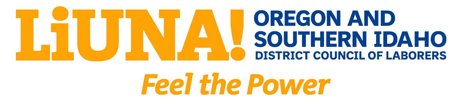 Graphic logo for LUNA! Oregon and Southern Idaho District Council of Laborers, with the slogan "Feel the Power".
