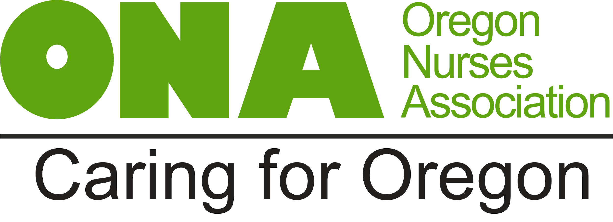 Logo for Oregon Nurses Association Caring for Oregon, with green and black text