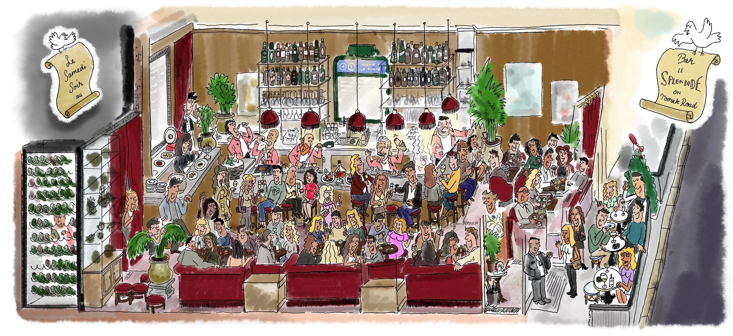 Illustration of Le Splendide bar's inside.