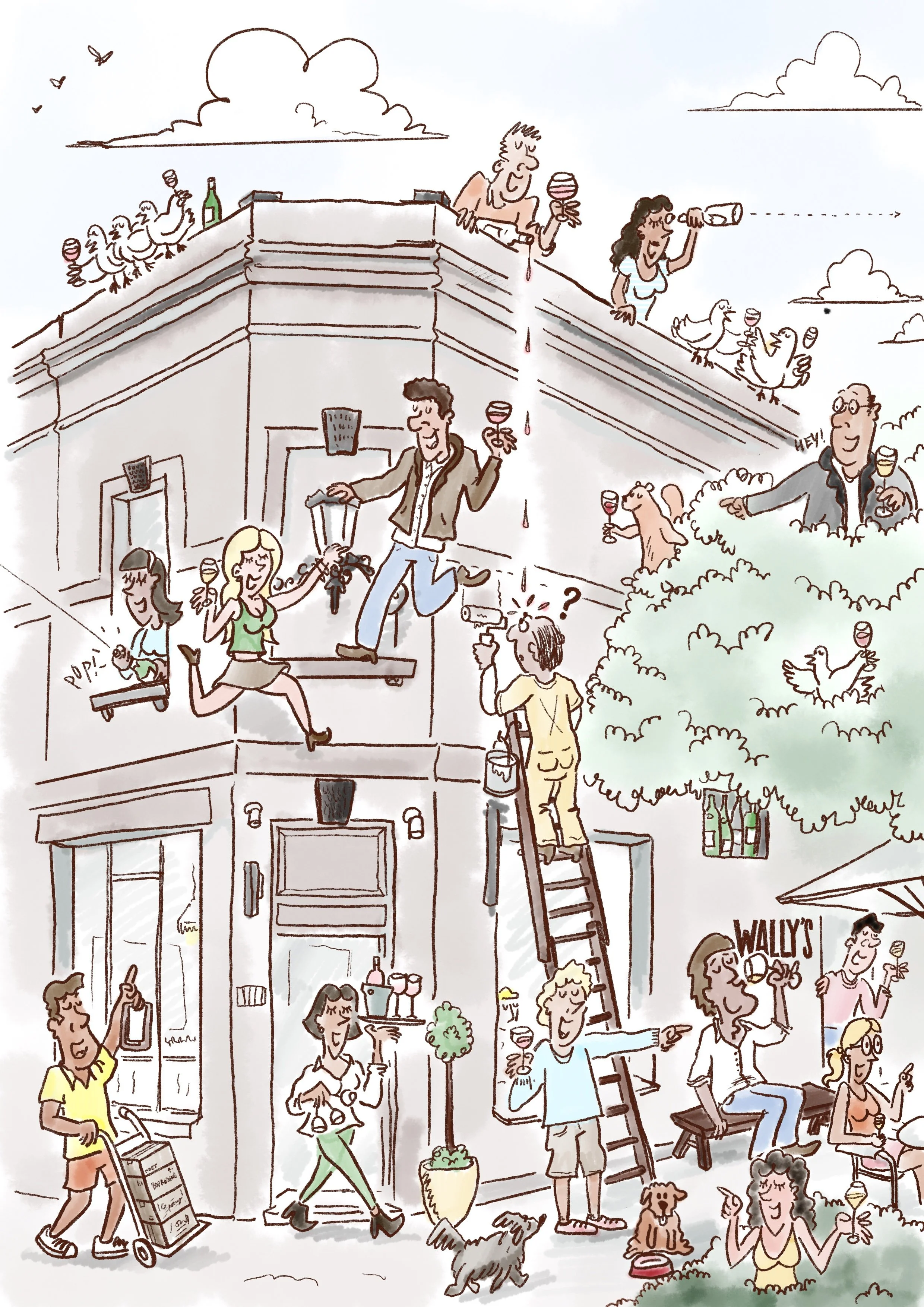Illustration of the Wally's restaurant's Facade in Albert Park.