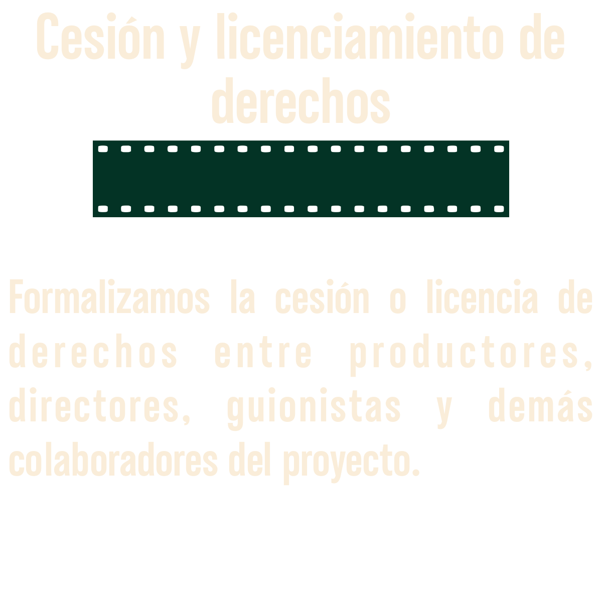 Texto en fondo negro que explica la cesión y licenciamiento de derechos, incluyendo un cuadro verde y blanco con líneas de puntos.