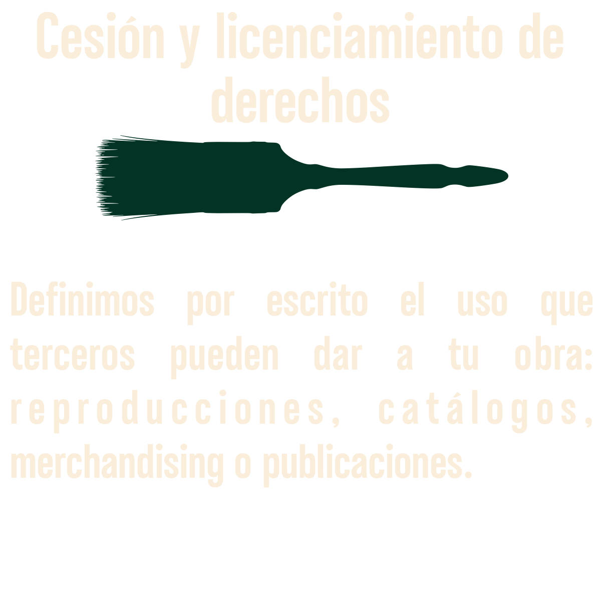 Texto en un cartel que explica la cesión y licenciamiento de derechos, con una ilustración de pluma en la parte superior, en español latinoamericano.