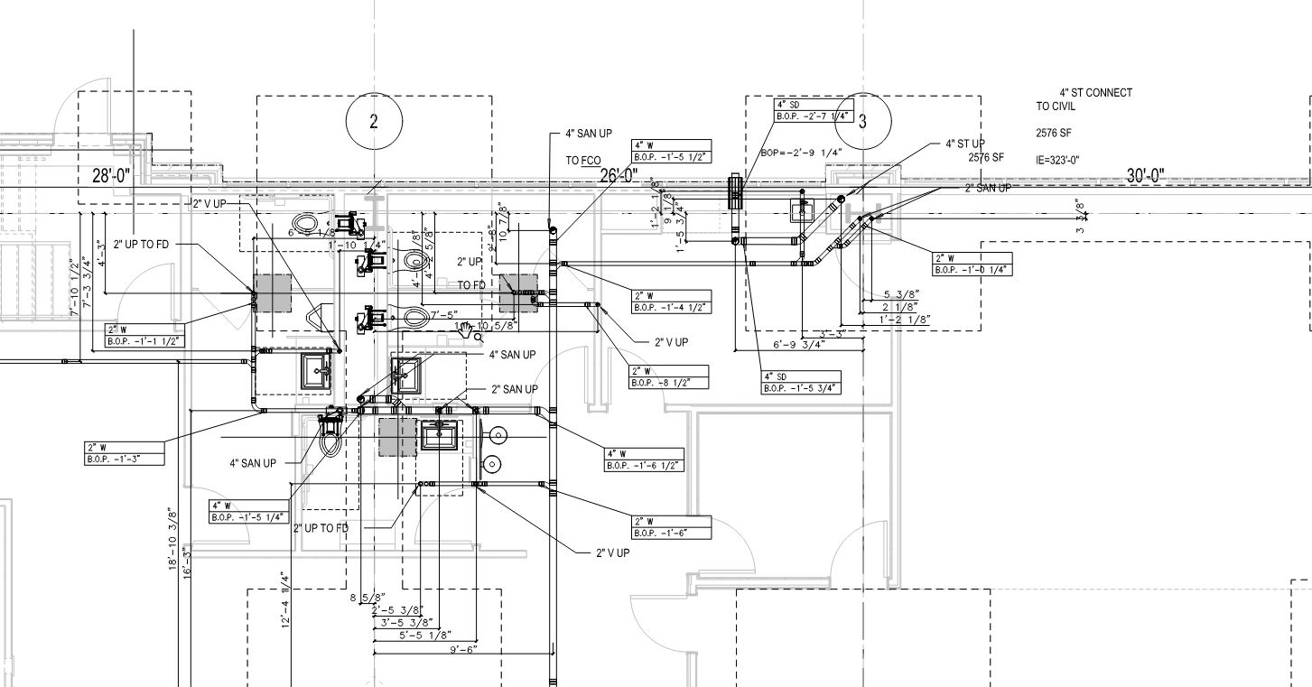 Detailed architectural or engineering blueprint with measurements, symbols, and annotations.